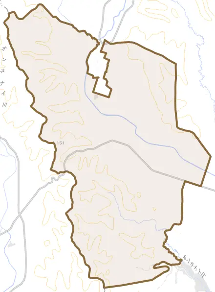 字中幌呂とその周辺の地図。町の範囲を重ねている