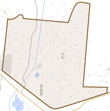 字平和とその周辺の地図。町の範囲を重ねている