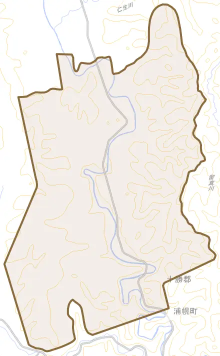 字活平とその周辺の地図。町の範囲を重ねている