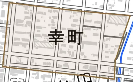 字幸町とその周辺の地図。町の範囲を重ねている