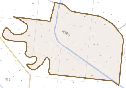 字生剛とその周辺の地図。町の範囲を重ねている