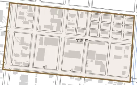 字新町とその周辺の地図。町の範囲を重ねている