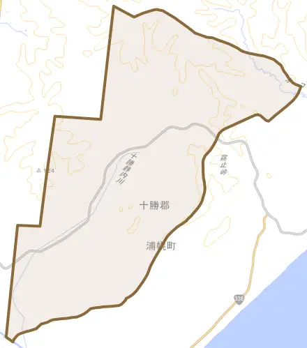 字静内とその周辺の地図。町の範囲を重ねている