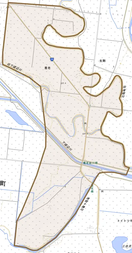 字養老とその周辺の地図。町の範囲を重ねている