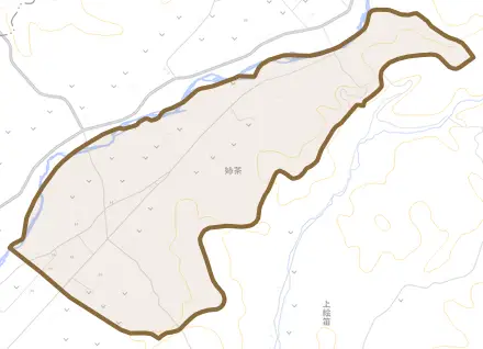 字姉茶とその周辺の地図。町の範囲を重ねている