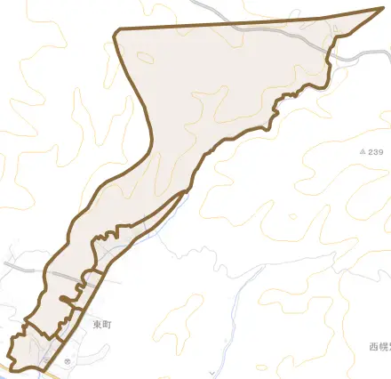 東町ちのみとその周辺の地図。町の範囲を重ねている