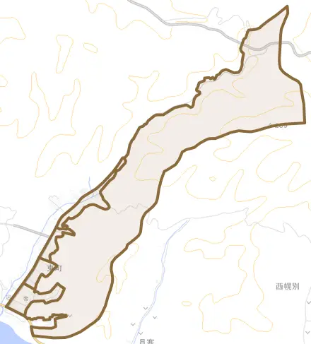 東町かしわとその周辺の地図。町の範囲を重ねている