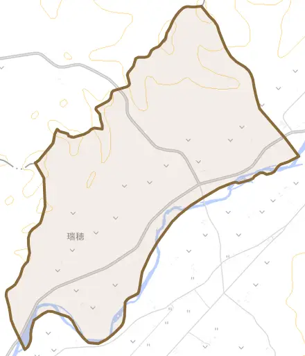 字瑞穂とその周辺の地図。町の範囲を重ねている