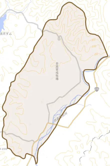 字西舎とその周辺の地図。町の範囲を重ねている