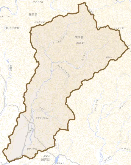 字野深とその周辺の地図。町の範囲を重ねている