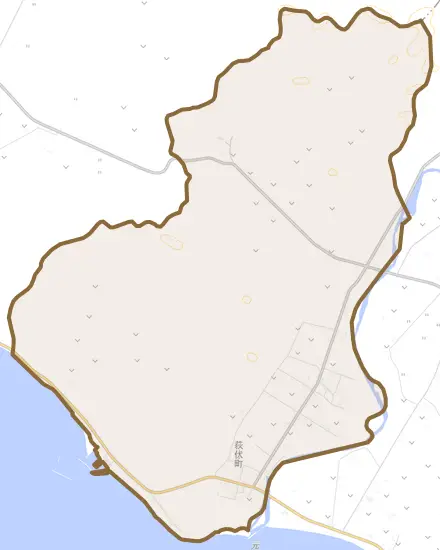荻伏町とその周辺の地図。町の範囲を重ねている