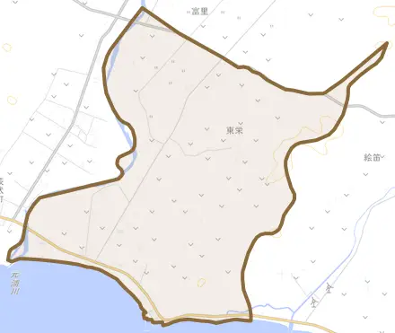 字東栄とその周辺の地図。町の範囲を重ねている