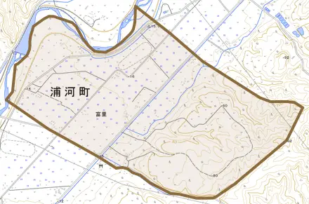 字富里とその周辺の地図。町の範囲を重ねている