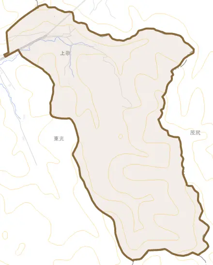 字上歌とその周辺の地図。町の範囲を重ねている