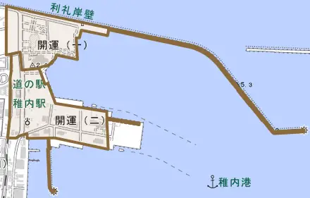 開運とその周辺の地図。町の範囲を重ねている