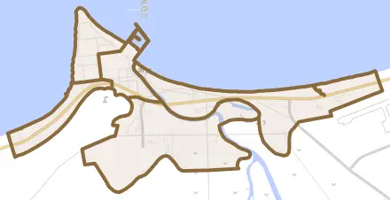 声問とその周辺の地図。町の範囲を重ねている