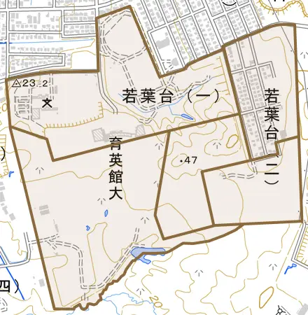 若葉台とその周辺の地図。町の範囲を重ねている
