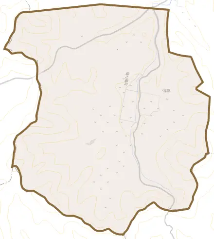 字福原とその周辺の地図。町の範囲を重ねている