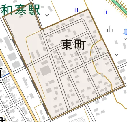 字東町とその周辺の地図。町の範囲を重ねている