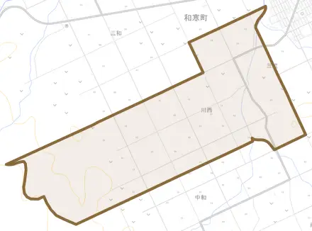 字川西とその周辺の地図。町の範囲を重ねている