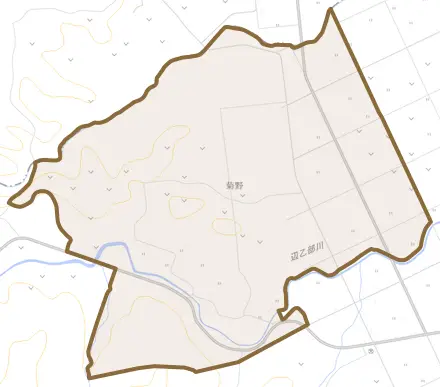 字菊野とその周辺の地図。町の範囲を重ねている