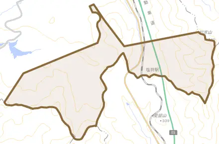 字塩狩とその周辺の地図。町の範囲を重ねている