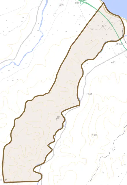 旭丘とその周辺の地図。町の範囲を重ねている