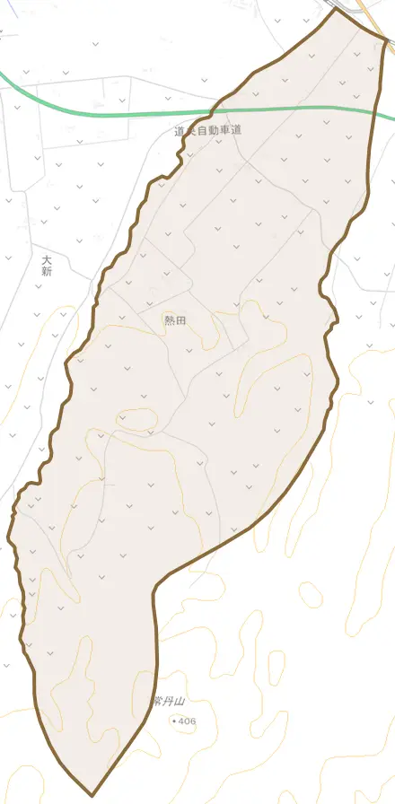 熱田とその周辺の地図。町の範囲を重ねている