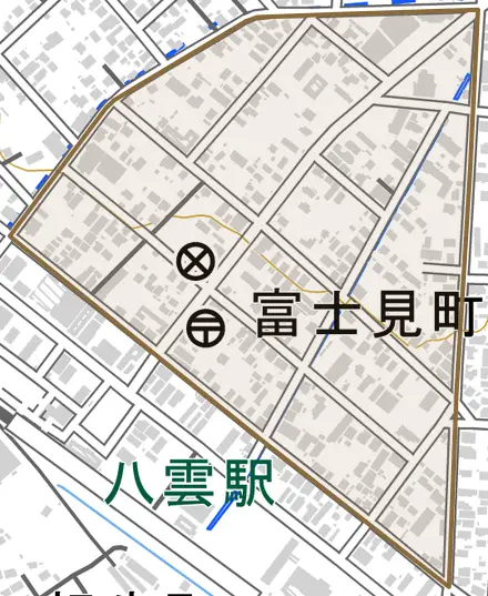 富士見町とその周辺の地図。町の範囲を重ねている