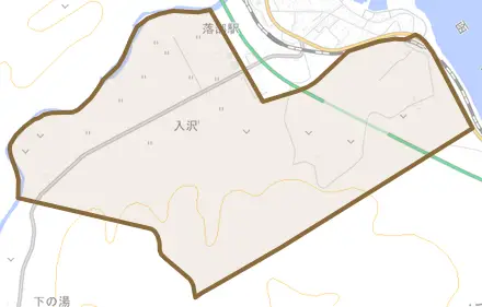 入沢とその周辺の地図。町の範囲を重ねている