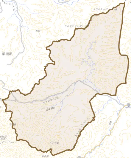 上八雲とその周辺の地図。町の範囲を重ねている