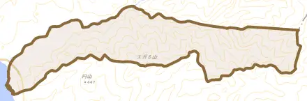 熊石折戸町とその周辺の地図。町の範囲を重ねている