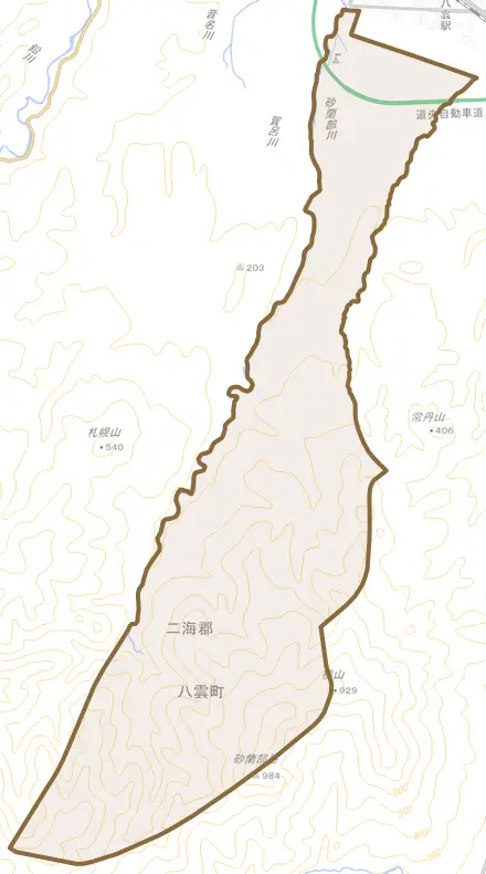 大新とその周辺の地図。町の範囲を重ねている