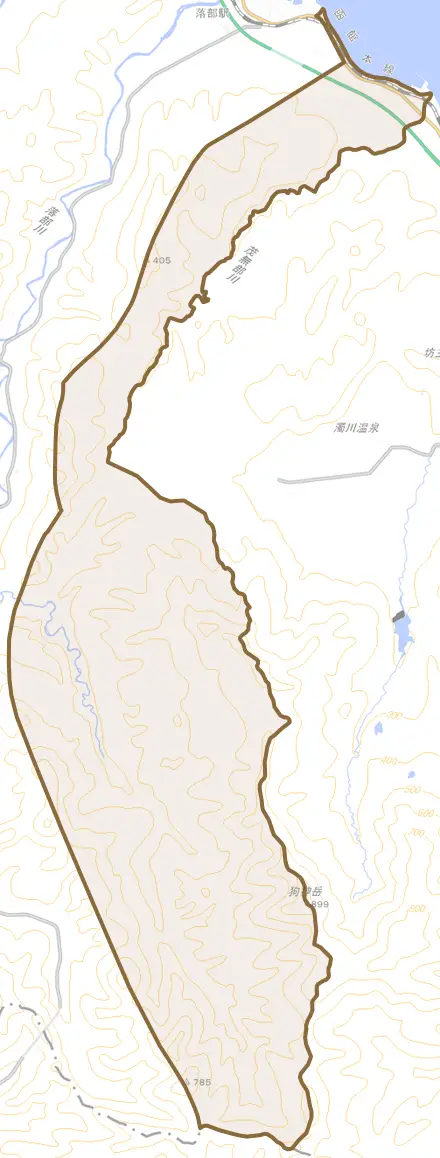 栄浜とその周辺の地図。町の範囲を重ねている