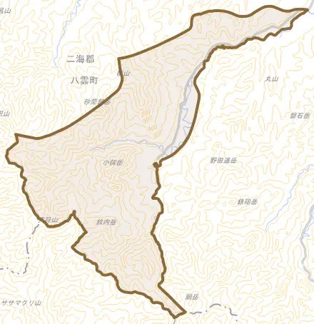 桜野とその周辺の地図。町の範囲を重ねている