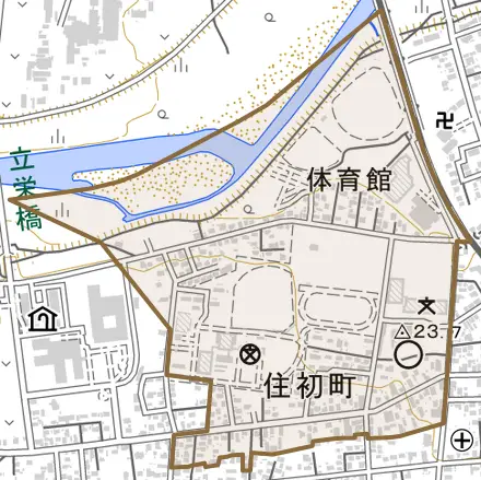 住初町とその周辺の地図。町の範囲を重ねている