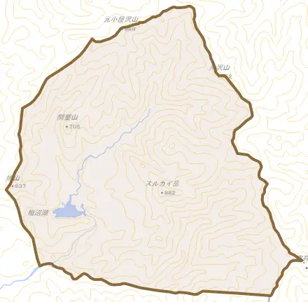 熊石泉岱町とその周辺の地図。町の範囲を重ねている