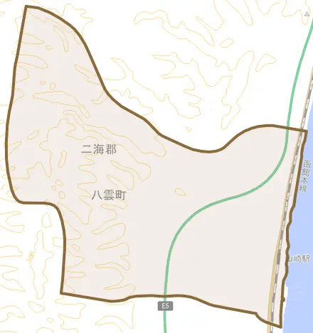 山崎とその周辺の地図。町の範囲を重ねている