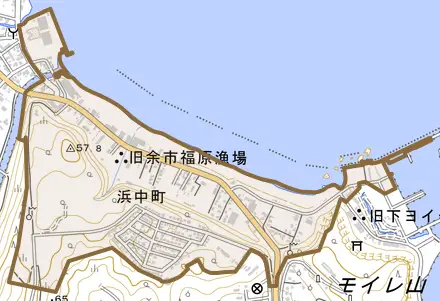浜中町とその周辺の地図。町の範囲を重ねている