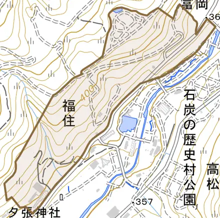 福住とその周辺の地図。町の範囲を重ねている