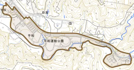平和とその周辺の地図。町の範囲を重ねている