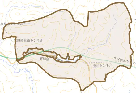 楓とその周辺の地図。町の範囲を重ねている