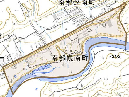 南部幌南町とその周辺の地図。町の範囲を重ねている