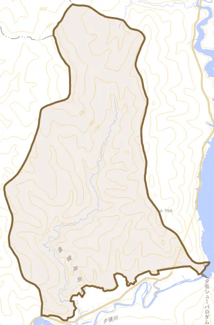 南部北夕町とその周辺の地図。町の範囲を重ねている