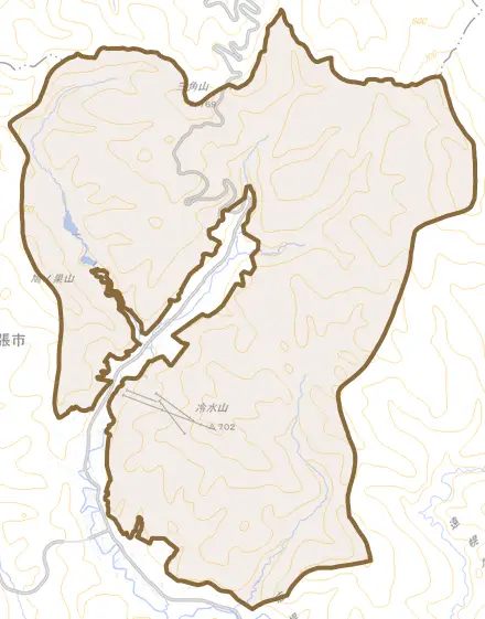 丁未とその周辺の地図。町の範囲を重ねている