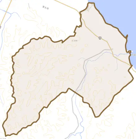 芭露とその周辺の地図。町の範囲を重ねている