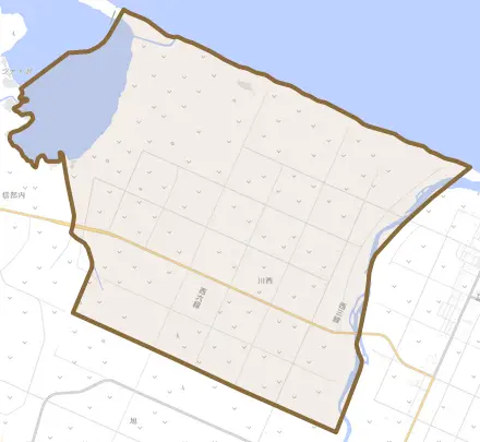 川西とその周辺の地図。町の範囲を重ねている