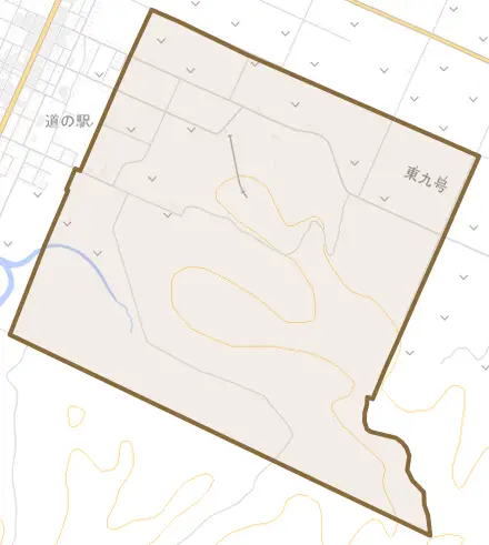 北兵村二区とその周辺の地図。町の範囲を重ねている