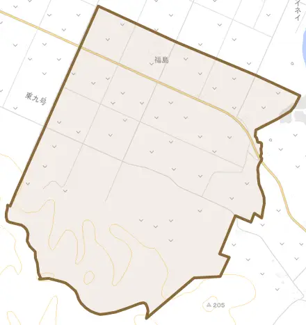 福島とその周辺の地図。町の範囲を重ねている