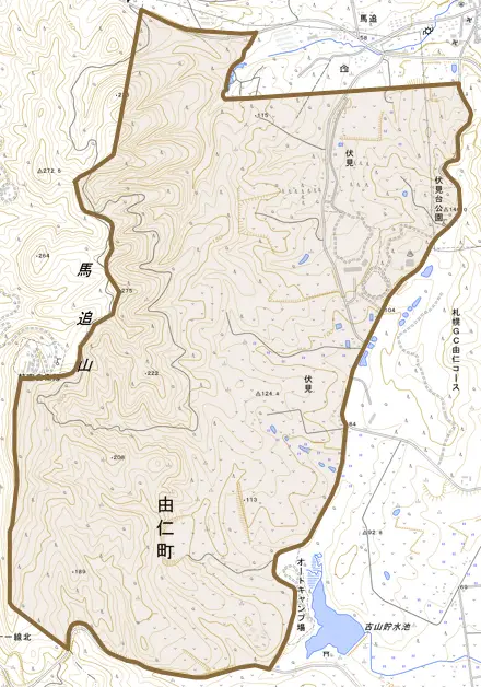 伏見とその周辺の地図。町の範囲を重ねている